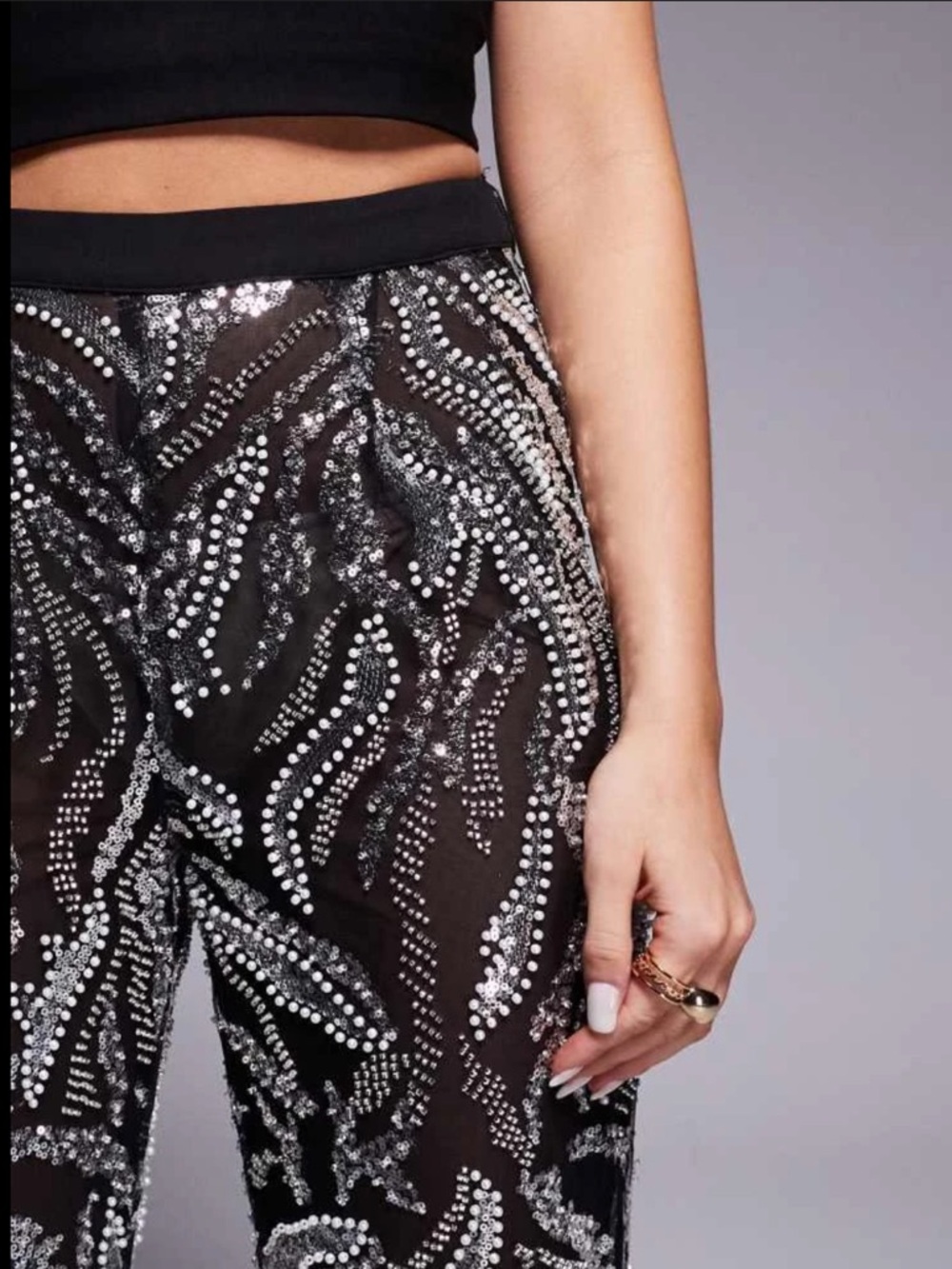 Aje Black Sheer Embellished  Trousers